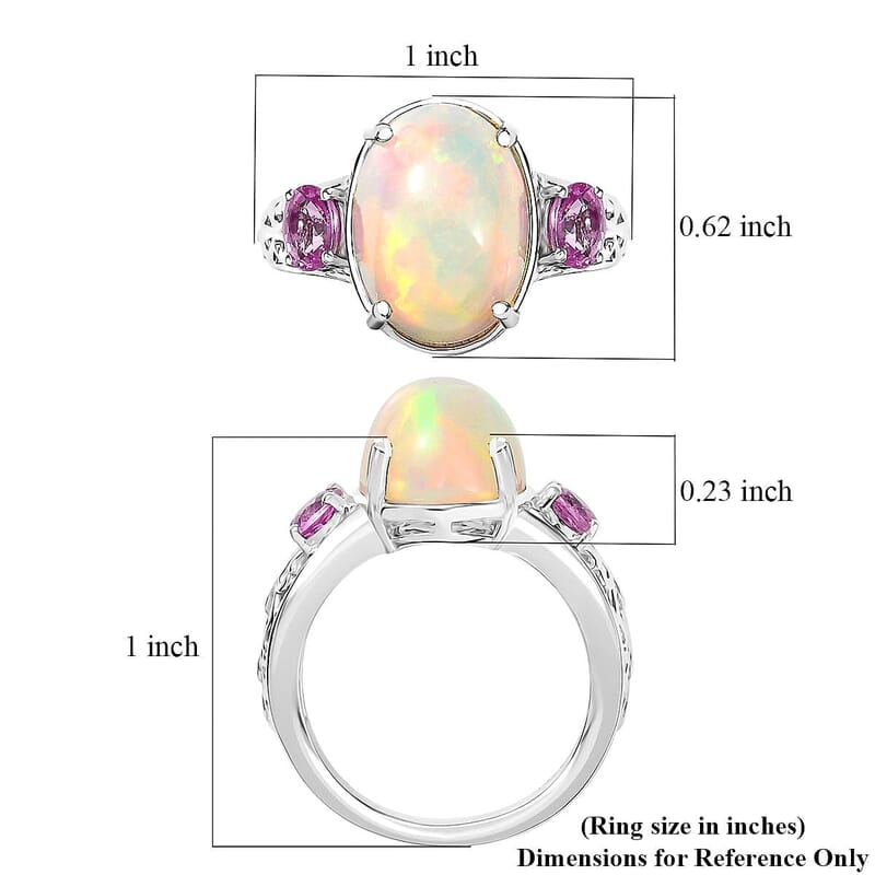 D'Joy AAA Ethiopian Welo Opal, Madagascar Pink Sapphire Aurora Blossom Ring in Rhodium Over Sterling Silver 4.60 ctw (Size 10.0)
