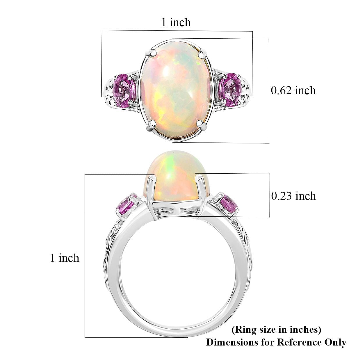D'Joy AAA Ethiopian Welo Opal and Madagascar Pink Sapphire 4.60 ctw Aurora Blossom Ring in Rhodium Over Sterling Silver (Size 9.0) image number 5