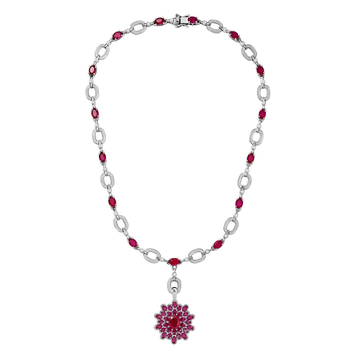 D'Joy Niassa Ruby (FF) and Moissanite 30.50 ctw Necklace 18 Inches in Rhodium Over Sterling Silver image number 3