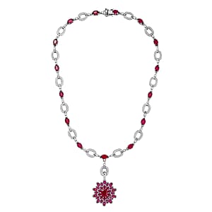 D'Joy Niassa Ruby (FF) and Moissanite 30.50 ctw Crimson Radiance Necklace 18 Inches in Rhodium Over Sterling Silver