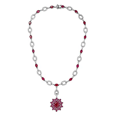 D'Joy Niassa Ruby (FF) and Moissanite 30.50 ctw Crimson Radiance Necklace 18 Inches in Rhodium Over Sterling Silver