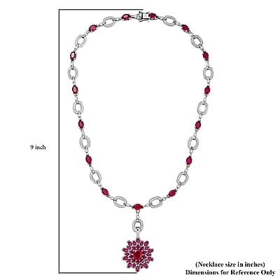 D'Joy Niassa Ruby (FF) and Moissanite 30.50 ctw Crimson Radiance Necklace 18 Inches in Rhodium Over Sterling Silver