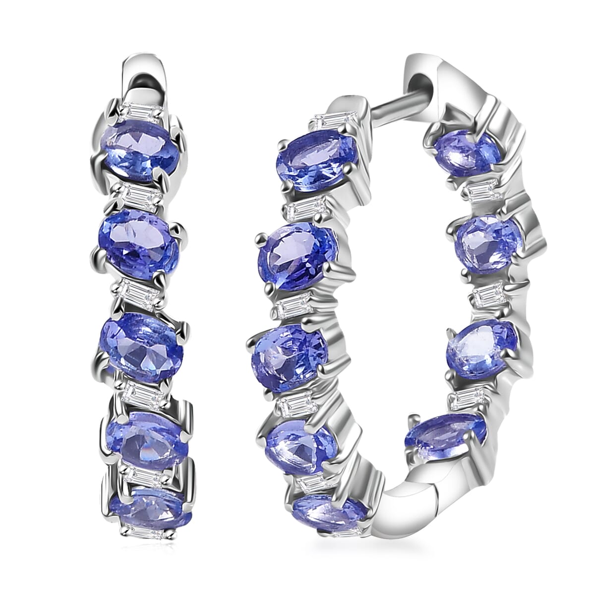 D’Joy Tanzanite and Moissanite 3.20 ctw Floral Vines Hoop Earrings in Rhodium Over Sterling Silver image number 0