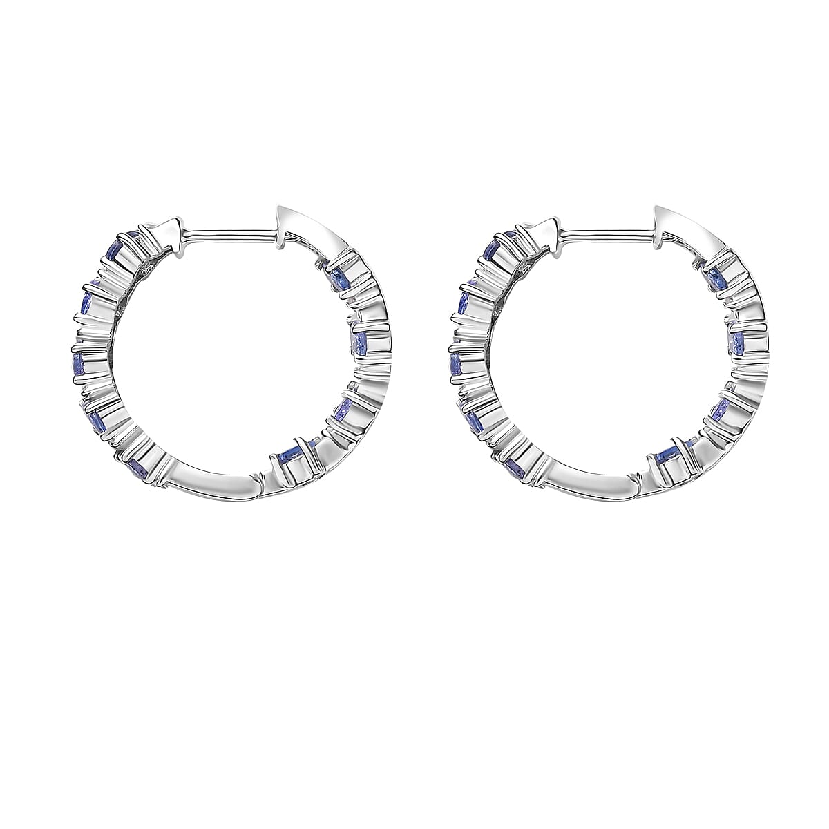 D'Joy Tanzanite and Moissanite 3.20 ctw Floral Vines Hoop Earrings in Rhodium Over Sterling Silver