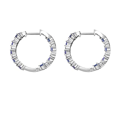 D'Joy Tanzanite and Moissanite 3.20 ctw Floral Vines Hoop Earrings in Rhodium Over Sterling Silver