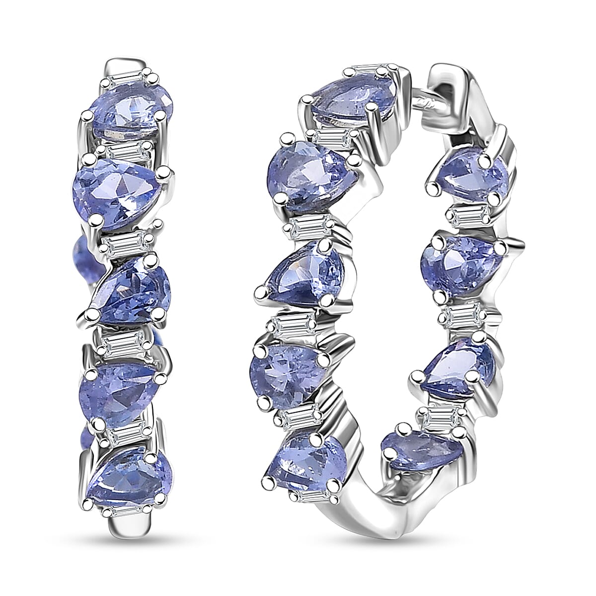 D'Joy Tanzanite and Moissanite 4.00 ctw Floral Vines Hoop Earrings in Rhodium Over Sterling Silver image number 0