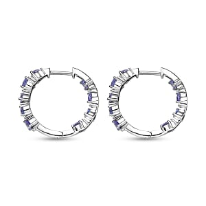 D'Joy Tanzanite and Moissanite 4.00 ctw Floral Vines Hoop Earrings in Rhodium Over Sterling Silver
