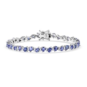 D’Joy Tanzanite and Moissanite 7.10 ctw Floral Vines Bracelet in Rhodium Over Sterling Silver (6.50 In)