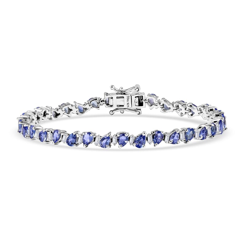D'Joy Tanzanite and Moissanite 7.10 ctw Floral Vines Bracelet in Rhodium Over Sterling Silver (6.50 In)