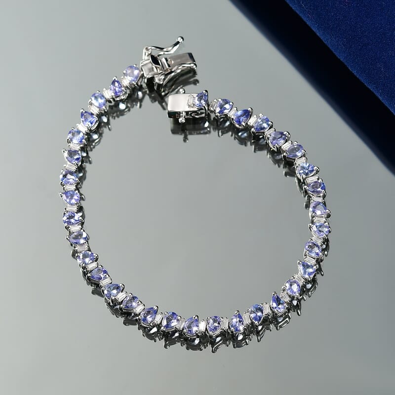 D'Joy Tanzanite and Moissanite 7.10 ctw Floral Vines Bracelet in Rhodium Over Sterling Silver (6.50 In)