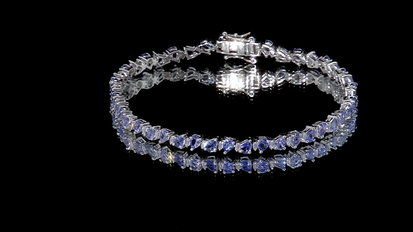 D’Joy Tanzanite and Moissanite 7.10 ctw Floral Vines Bracelet in Rhodium Over Sterling Silver (6.50 In)