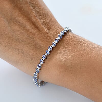 D'Joy Tanzanite and Moissanite 7.10 ctw Floral Vines Bracelet in Rhodium Over Sterling Silver (6.50 In)