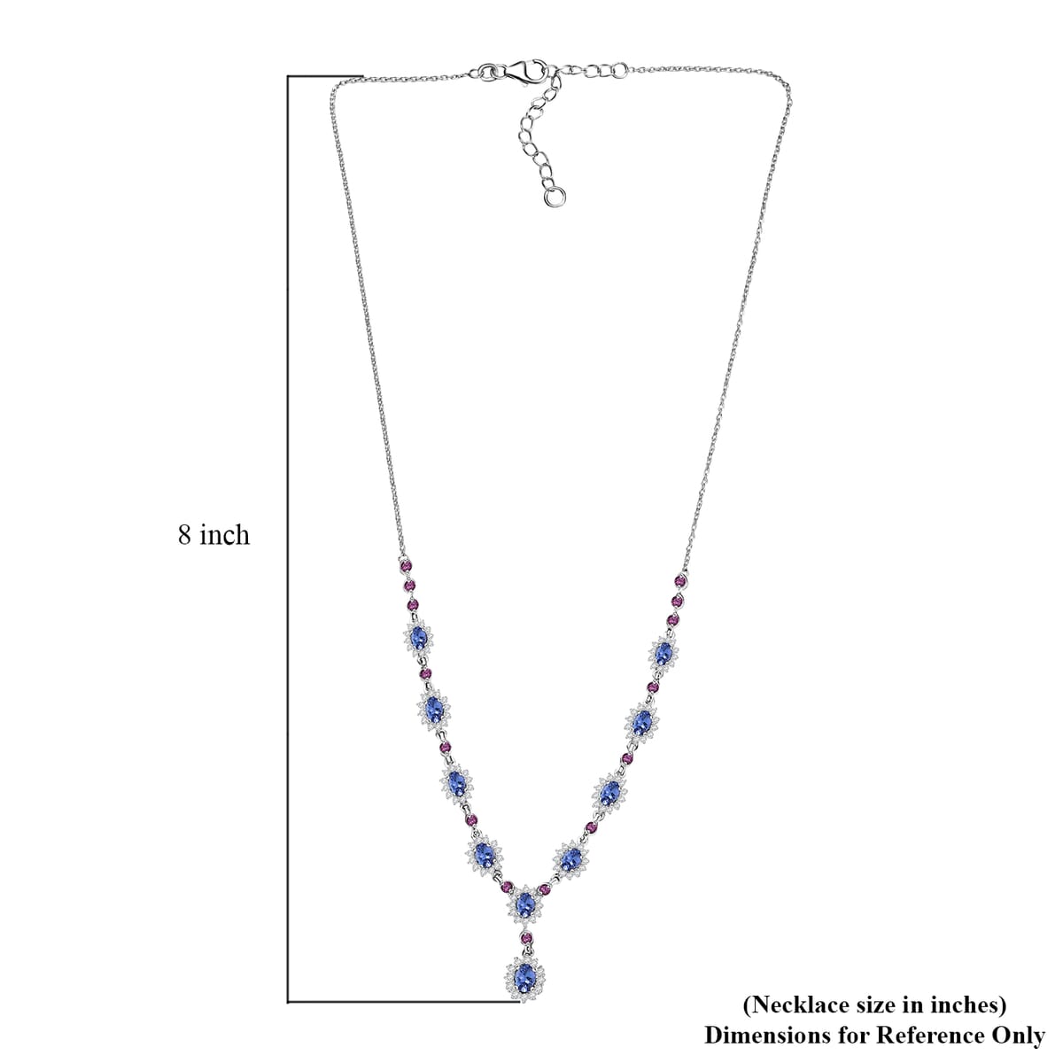 D’Joy Tanzanite and Multi Gemstone 5.25 ctw Starburst Halo Necklace 18 Inches in Rhodium Over Sterling Silver image number 5