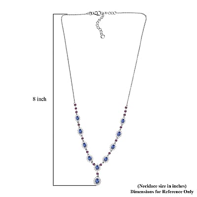 D'Joy Tanzanite and Multi Gemstone 5.25 ctw Starburst Halo Necklace 18 Inches in Rhodium Over Sterling Silver