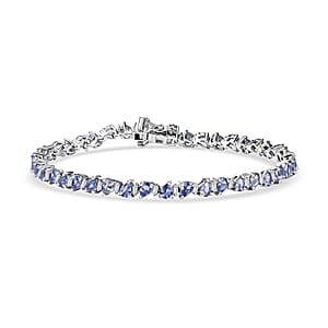 D'Joy Tanzanite and Moissanite 7.90 ctw Floral Vines Bracelet in Rhodium Over Sterling Silver (7.25 In)
