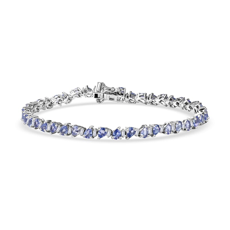 D'Joy Tanzanite and Moissanite 7.90 ctw Floral Vines Bracelet in Rhodium Over Sterling Silver (7.25 In)