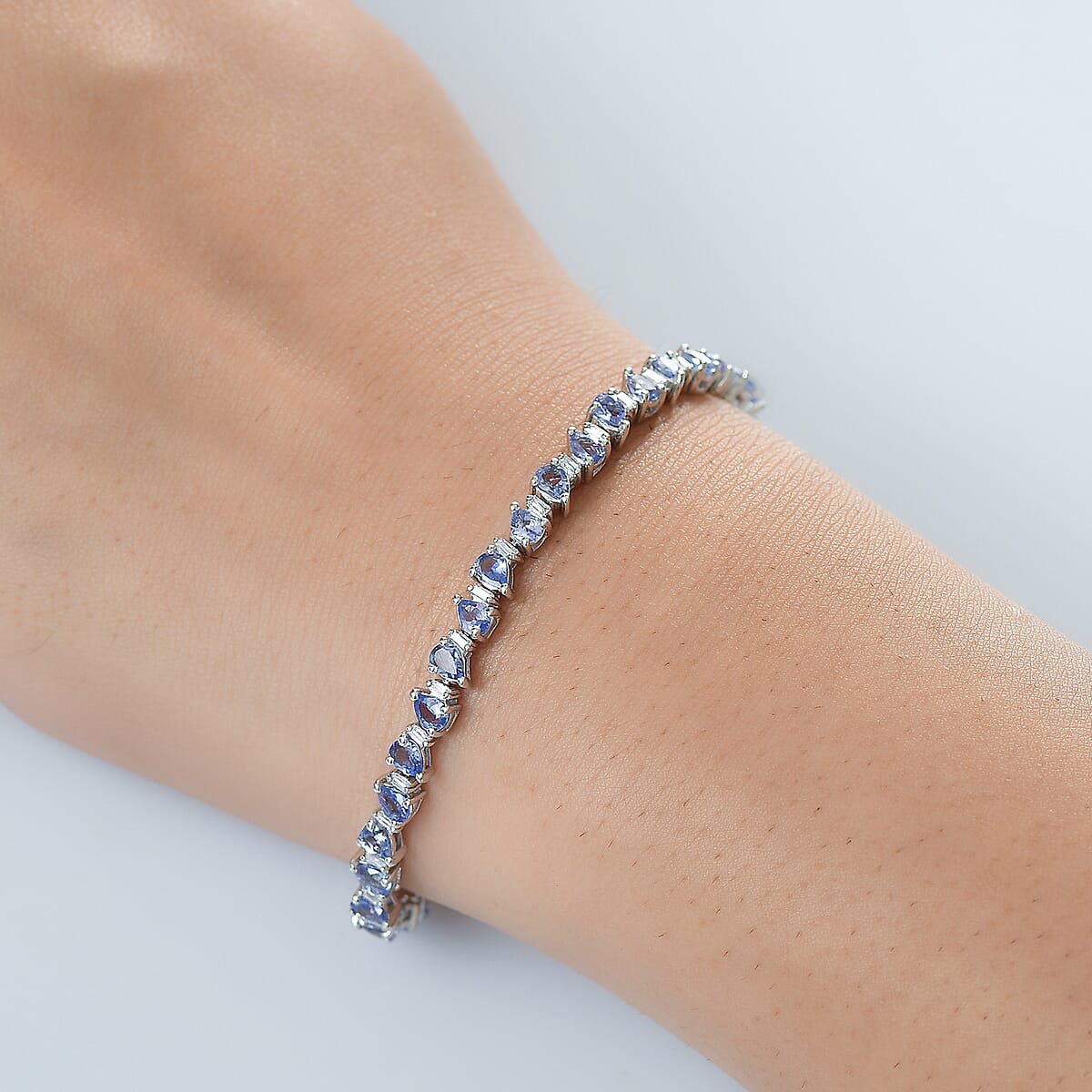 D'Joy Tanzanite and Moissanite 7.90 ctw Floral Vines Bracelet in Rhodium Over Sterling Silver (7.25 In) image number 2