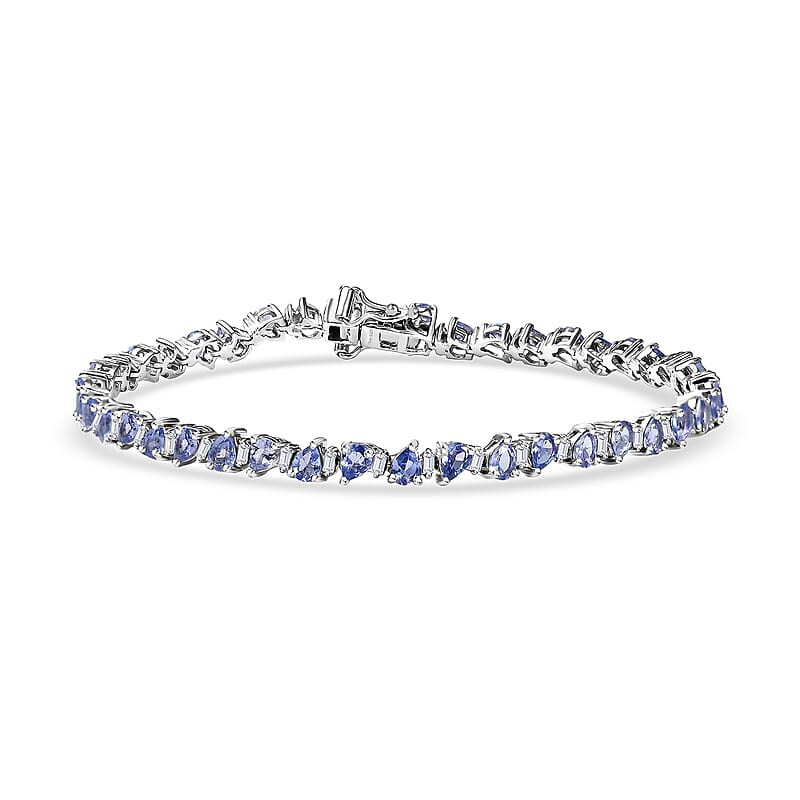 D'Joy Tanzanite and Moissanite 8.55 ctw Floral Vines Bracelet in Rhodium Over Sterling Silver (8.00 In)