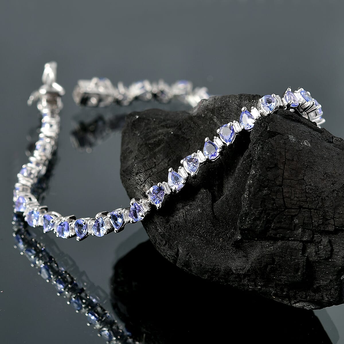 D'Joy Tanzanite and Moissanite 8.55 ctw Floral Vines Bracelet in Rhodium Over Sterling Silver (8.00 In) image number 1
