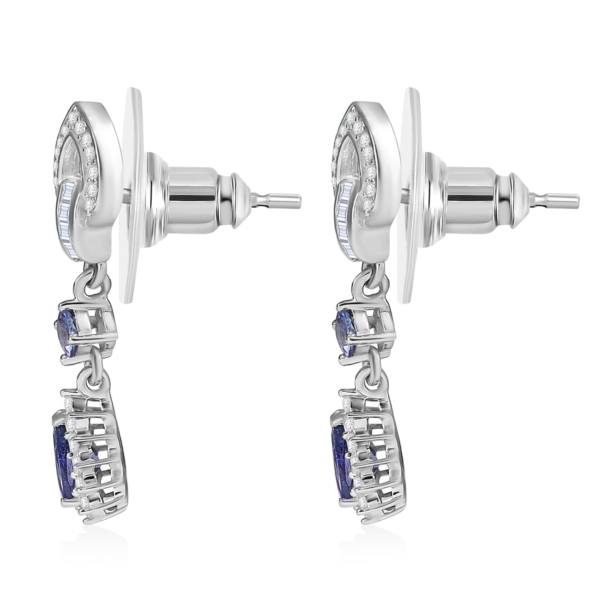 D’Joy Tanzanite and White Zircon 1.50 ctw Starburst Halo Earrings in Rhodium Over Sterling Silver image number 2