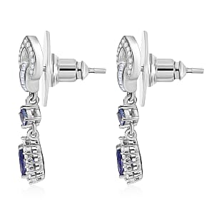D'Joy Tanzanite and White Zircon 1.50 ctw Starburst Halo Earrings in Rhodium Over Sterling Silver