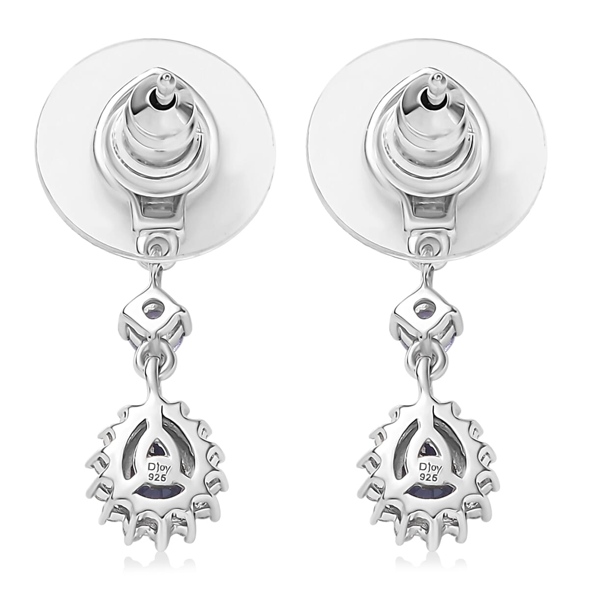 D’Joy Tanzanite and White Zircon 1.50 ctw Starburst Halo Earrings in Rhodium Over Sterling Silver image number 4