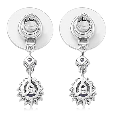 D'Joy Tanzanite and White Zircon 1.50 ctw Starburst Halo Earrings in Rhodium Over Sterling Silver