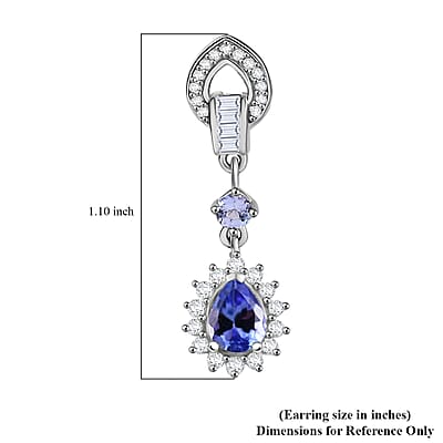 D'Joy Tanzanite and White Zircon 1.50 ctw Starburst Halo Earrings in Rhodium Over Sterling Silver