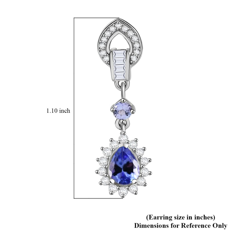 D'Joy Tanzanite and White Zircon 1.50 ctw Starburst Halo Earrings in Rhodium Over Sterling Silver