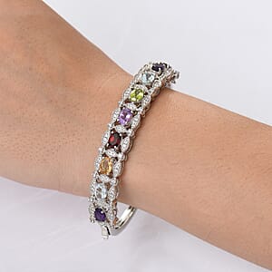 EverTrue Multi Gemstone 8.70 ctw Bangle Bracelet in Platinum Bond (7.25 In) 