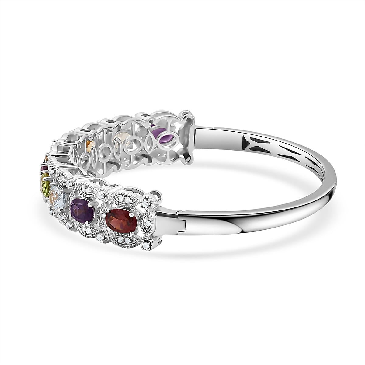 EverTrue Multi Gemstones 8.70 ctw Bangle Bracelet in Platinum Bond (7.25 In)  image number 3