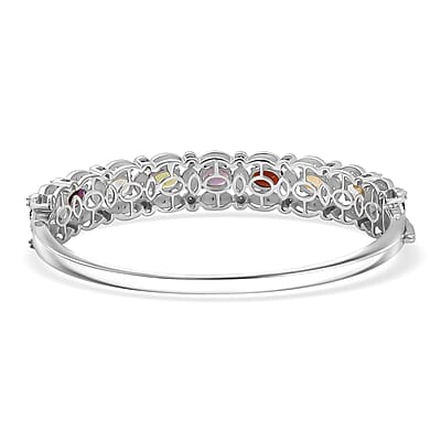 EverTrue Multi Gemstone 8.70 ctw Bangle Bracelet in Platinum Bond (7.25 In) 