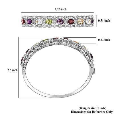 EverTrue Multi Gemstone 8.70 ctw Bangle Bracelet in Platinum Bond (7.25 In) 