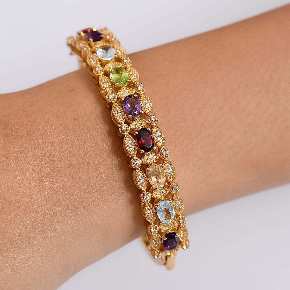 EverTrue Multi Gemstone 8.70 ctw Bangle Bracelet in 18K YG Plated (7.25 In)  image number 2