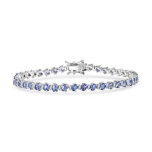 D'Joy Tanzanite and Moissanite 7.70 ctw Floral Vines Bracelet in Rhodium Over Sterling Silver (7.25 In)