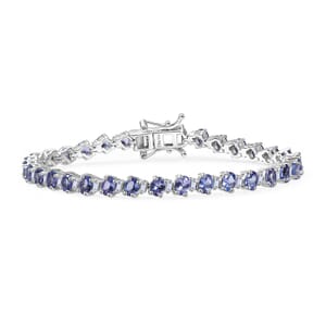 D'Joy Tanzanite and Moissanite 7.25 ctw Floral Vines Bracelet in Rhodium Over Sterling Silver (6.50 In)
