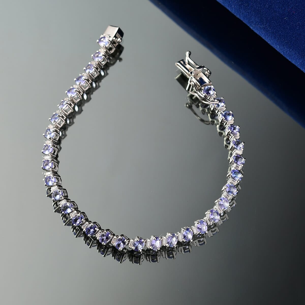 D'Joy Tanzanite and Moissanite 7.25 ctw Floral Vines Bracelet in Rhodium Over Sterling Silver (6.50 In) image number 1