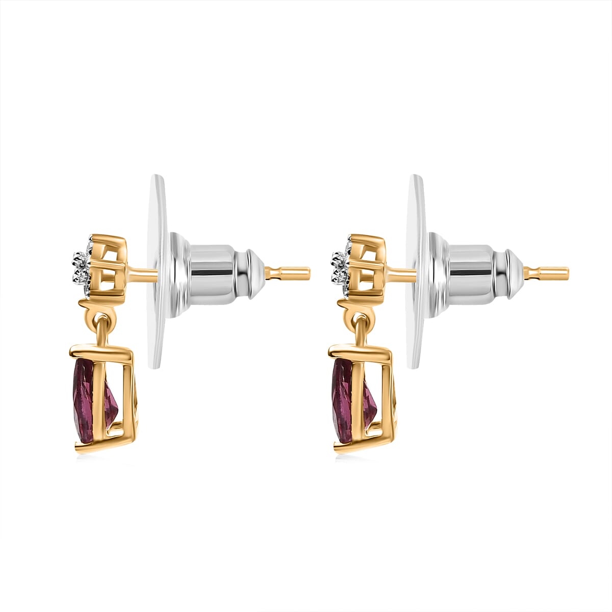 D'Joy Tanzanian Wine Garnet and Moissanite 1.15 ctw Floral Drop Earrings in 18K Vermeil Yellow Gold Over Sterling Silver image number 3