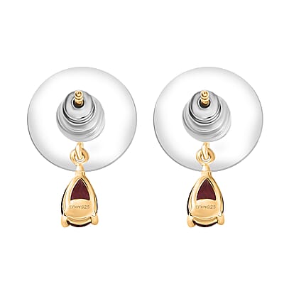 D'Joy Tanzanian Wine Garnet and Moissanite 1.15 ctw Floral Drop Earrings in 18K Vermeil Yellow Gold Over Sterling Silver