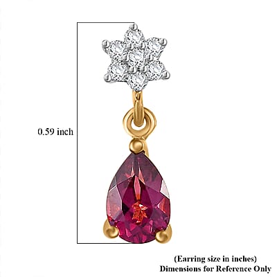 D'Joy Tanzanian Wine Garnet and Moissanite 1.15 ctw Floral Drop Earrings in 18K Vermeil Yellow Gold Over Sterling Silver