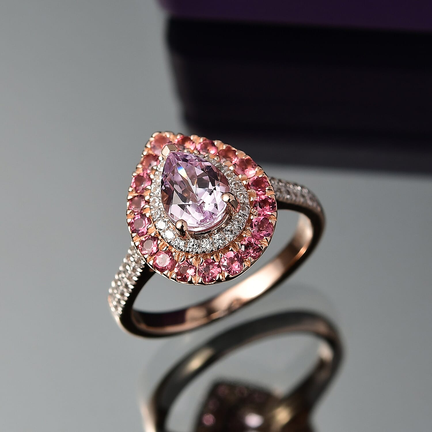 D'Joy Premium Martha Rocha Kunzite and Multi Gemstone 2.60 ctw Blushing Flora Ring in 18K Vermeil Rose Gold Over Sterling Silver (Size 10.0)