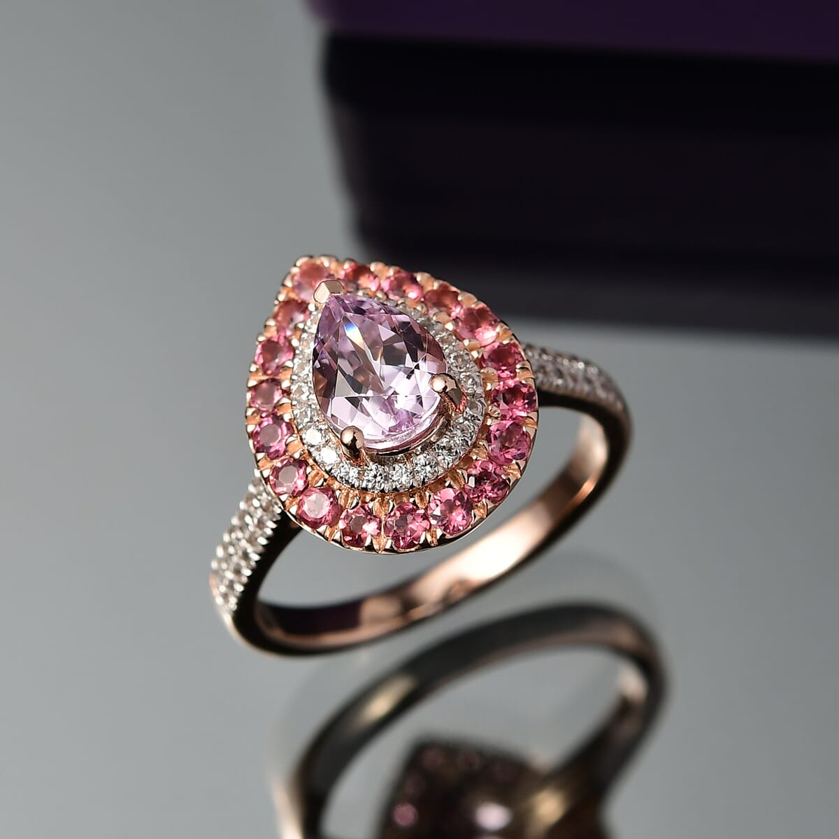 D'Joy Premium Martha Rocha Kunzite and Multi Gemstone 2.60 ctw Blushing Flora Ring in 18K Vermeil Rose Gold Over Sterling Silver (Size 10.0) image number 1