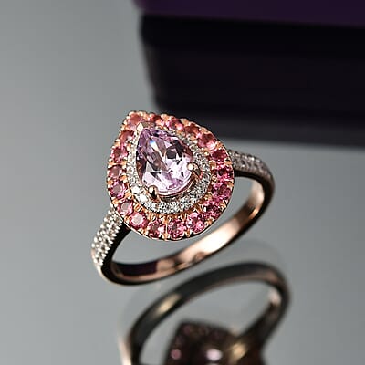 D'Joy Premium Martha Rocha Kunzite and Multi Gemstone 2.60 ctw Blushing Flora Ring in 18K Vermeil Rose Gold Over Sterling Silver (Size 10.0)