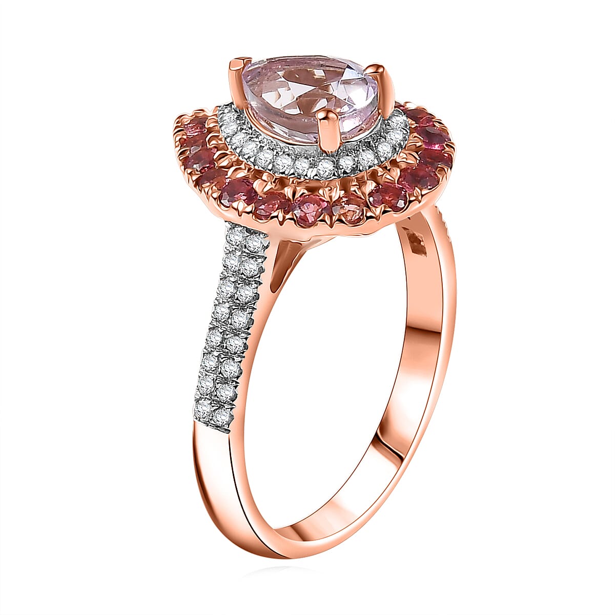 D'Joy Premium Martha Rocha Kunzite and Multi Gemstone 2.60 ctw Blushing Flora Ring in 18K Vermeil Rose Gold Over Sterling Silver (Size 10.0)