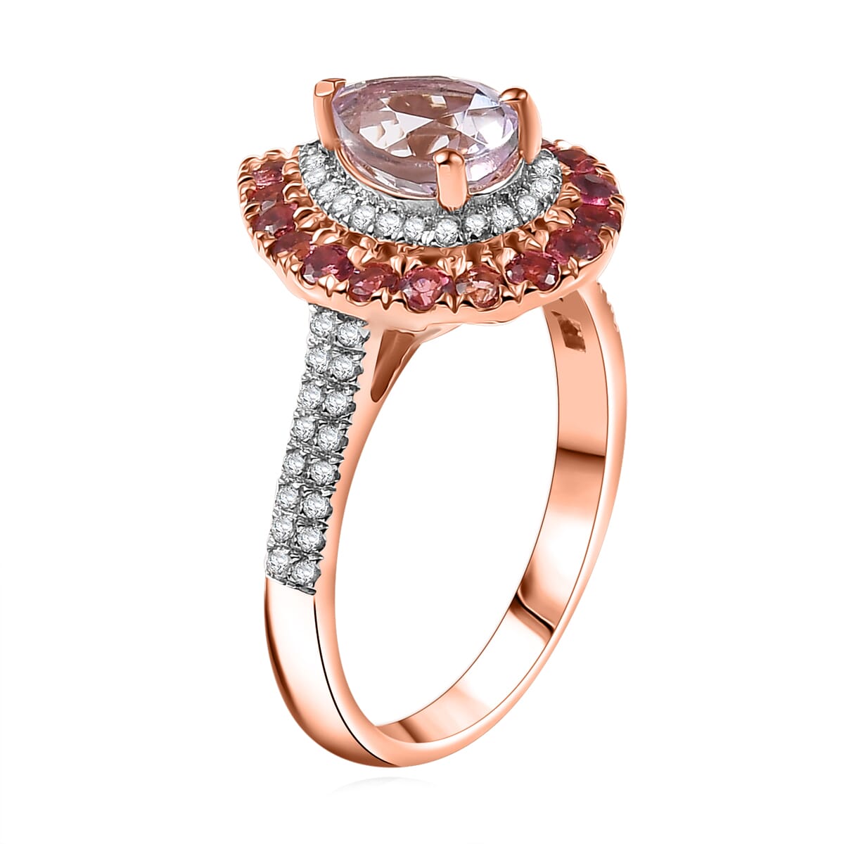 D'Joy Premium Martha Rocha Kunzite and Multi Gemstone 2.60 ctw Blushing Flora Ring in 18K Vermeil Rose Gold Over Sterling Silver (Size 10.0) image number 3