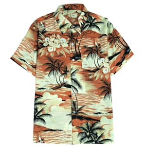 LeeHanton Men’s Orange Tropical Button-Up Short Sleeve Shirt - L