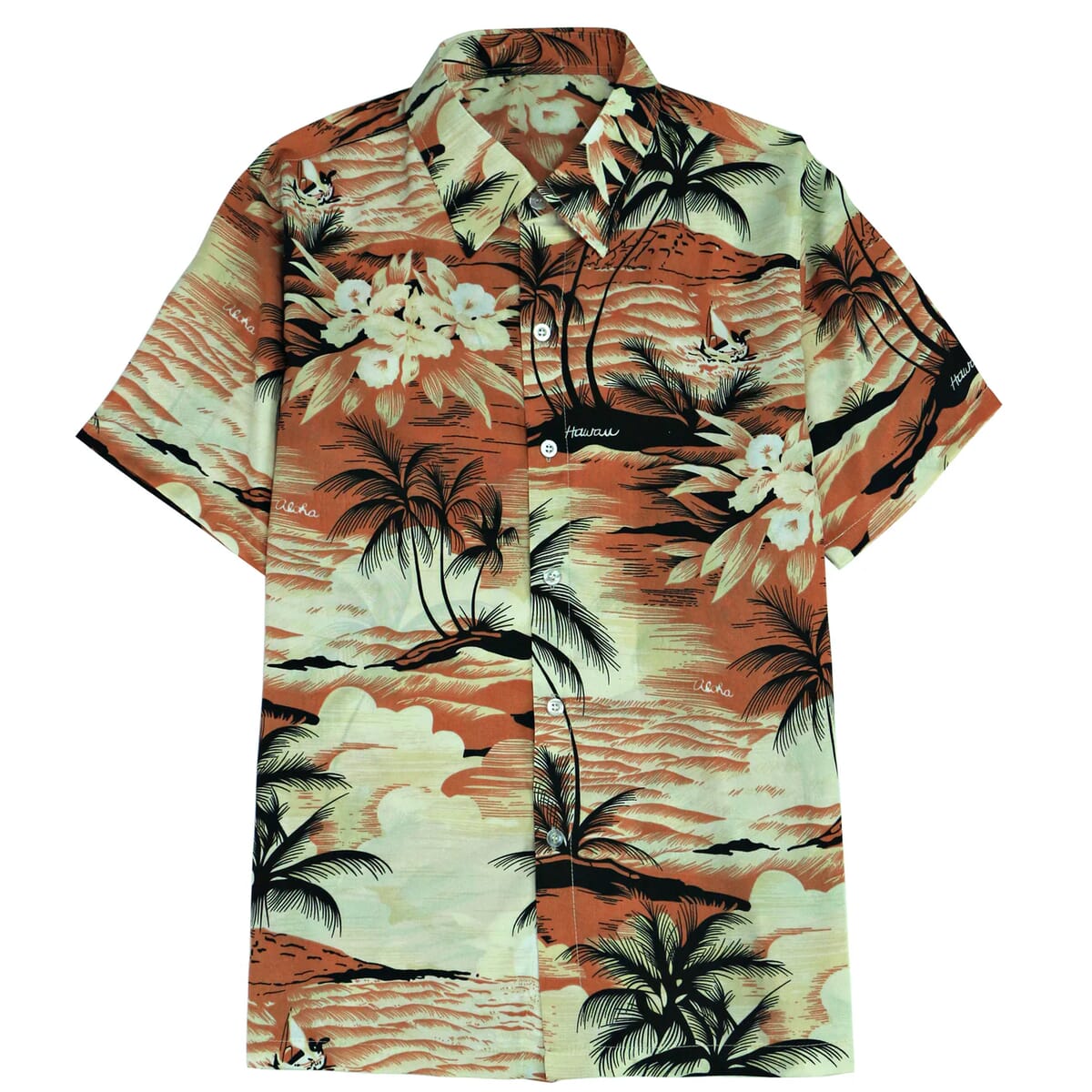 LeeHanton Men’s Orange Tropical Button-Up Short Sleeve Shirt - L image number 1