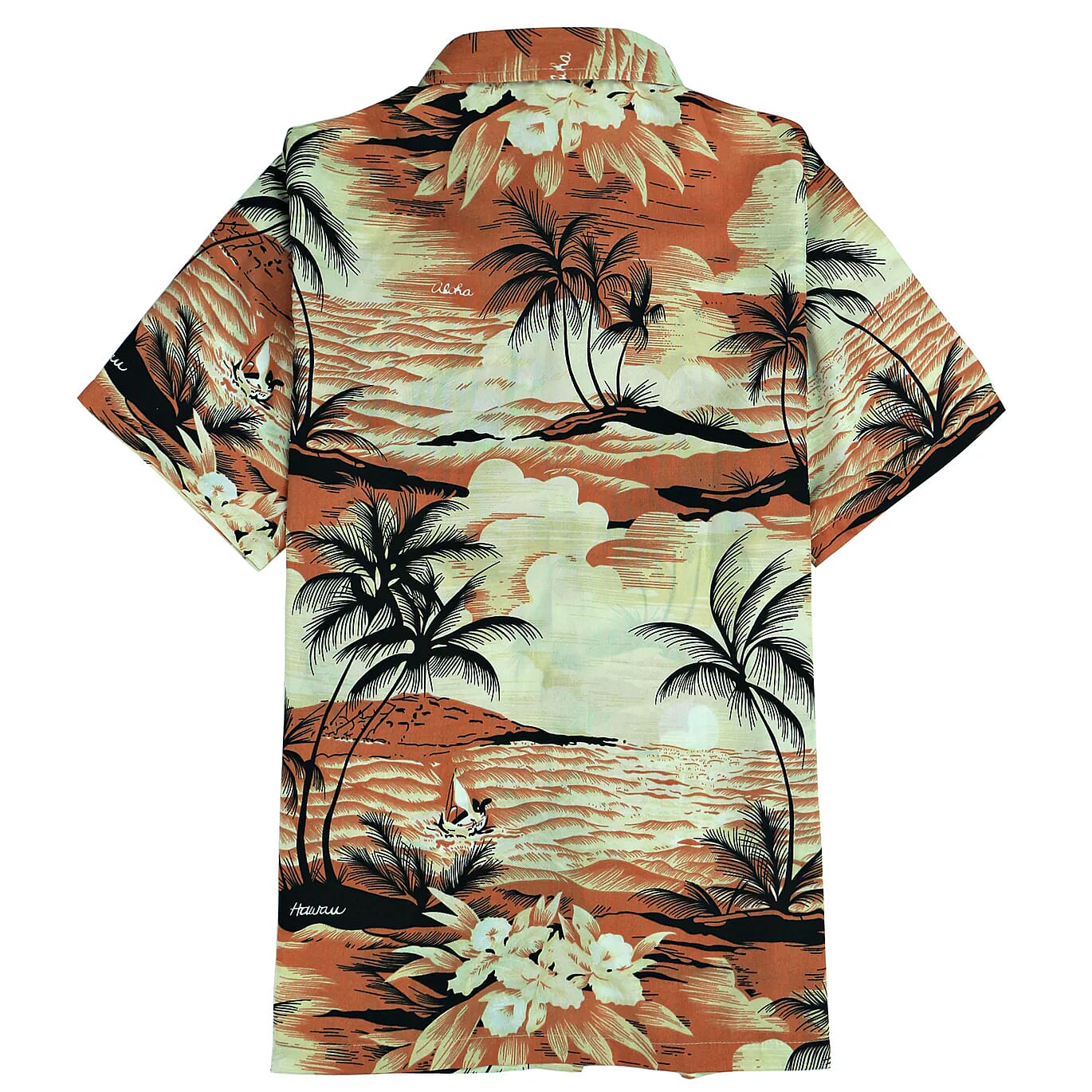 LeeHanton Men’s Orange Tropical Button-Up Short Sleeve Shirt - L