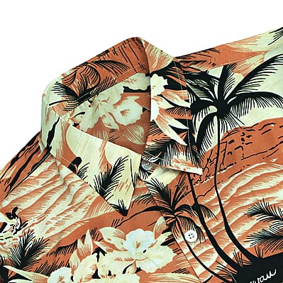 LeeHanton Men’s Orange Tropical Button-Up Short Sleeve Shirt - L