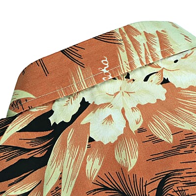 LeeHanton Men’s Orange Tropical Button-Up Short Sleeve Shirt - L